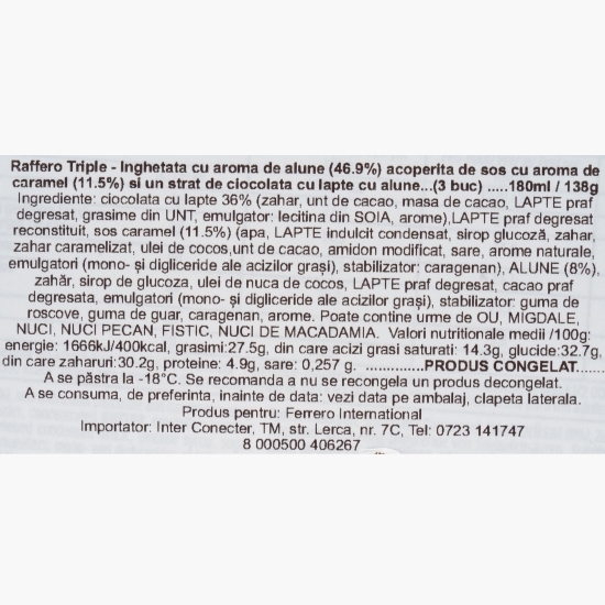 Înghețată cu aromă de alune, cu sos de caramel și glazură de ciocolată cu lapte și alune 3x60ml