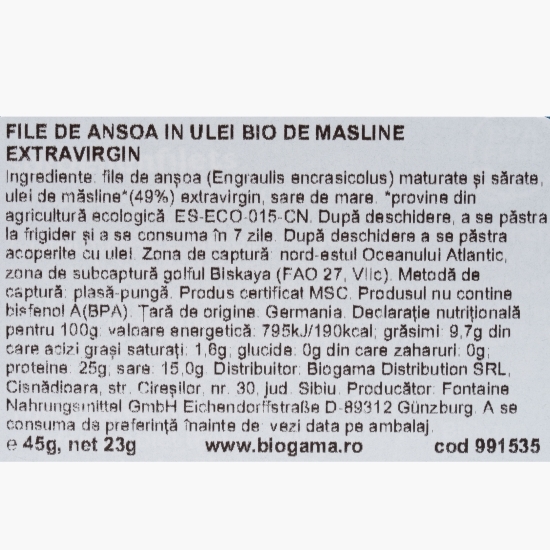 File de anșoa în ulei de măsline eco, 45g