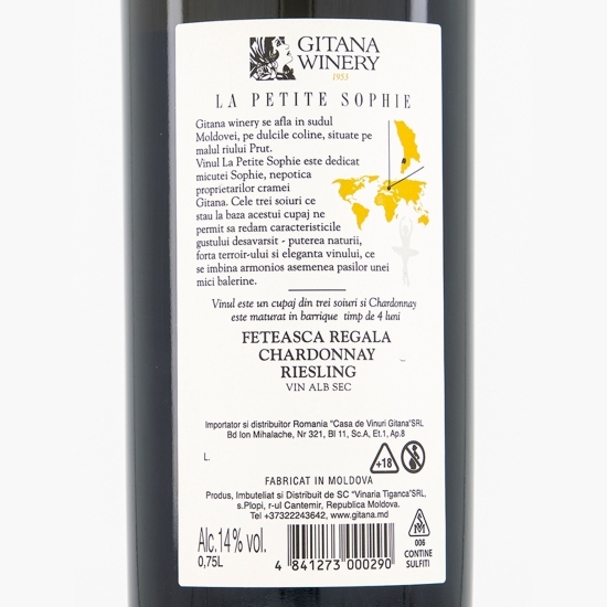 Vin alb sec Chardonnay, Fetească Regală și Riesling, 14%, 0.75l