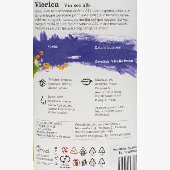 Vin alb sec Viorica, 13%, 0.75l