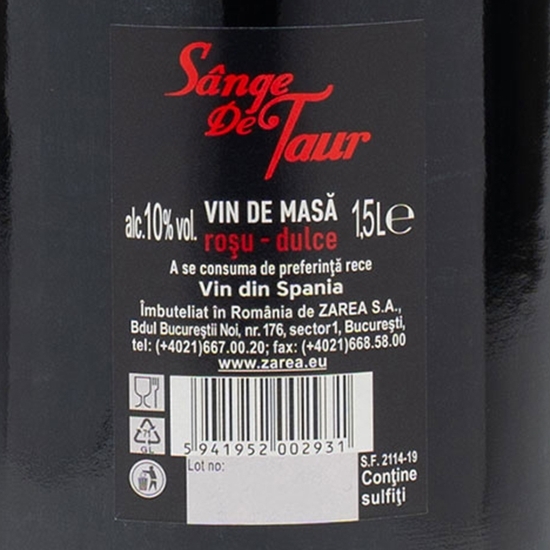 Vin de masă roșu dulce, 10%, 1.5l