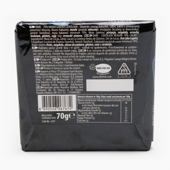 Ciocolată neagră 70% cacao 70g 