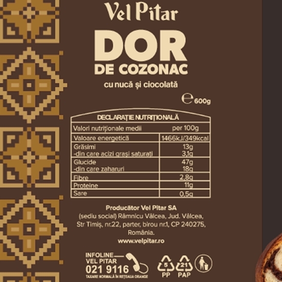 Cozonac cu nucă & ciocolată 600g