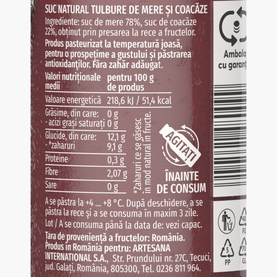 Suc natural de mere şi coacăze 0.3l