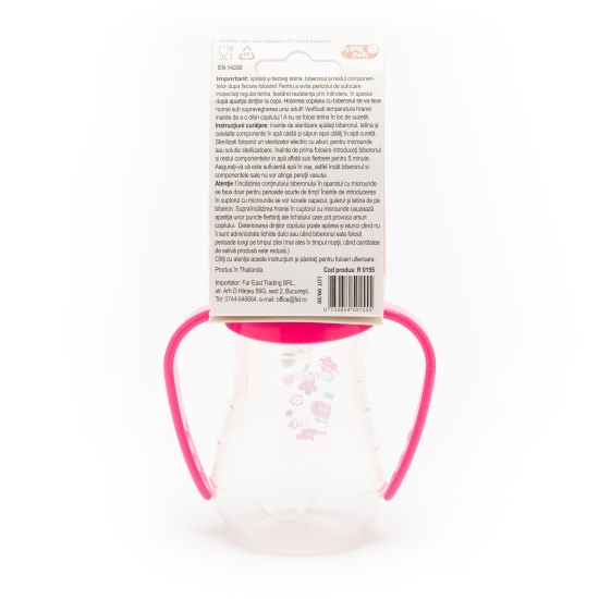 Biberon cu mânere roz, +0 luni, 150ml