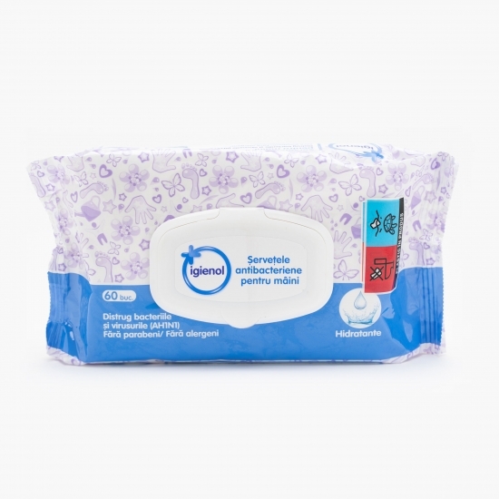 Șervețele antibacteriene hidratante pentru mâini 60 buc