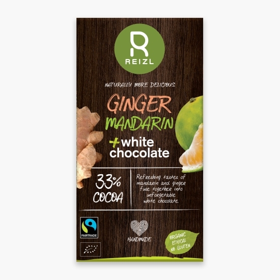Ciocolată albă eco cu ghimbir și mandarină, fără gluten, 70g