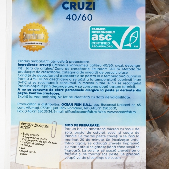 Creveți cruzi decongelați 40/60, 300g