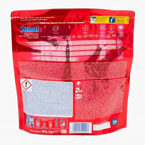 Detergent capsule 4în1 pentru mașina de spălat vase Excellence 51 capsule