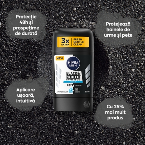 Deodorant stick Black & White Invisible Fresh pentru bărbați 50ml