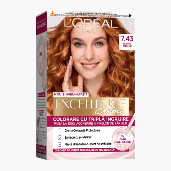 Vopsea de păr permanentă, 7.43 Blond arămiu 192ml