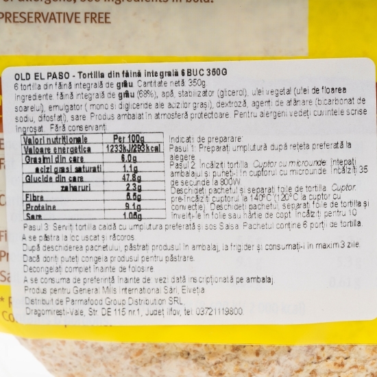 Tortillas din făină integrală (6buc) 350g