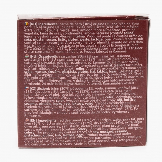Pate cu carne de cerb, champignon călit și roșii 100g
