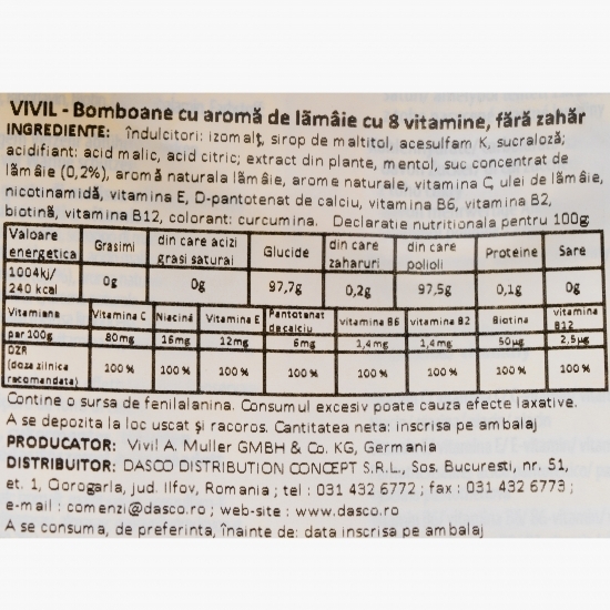 Bomboane multivitamine cu lămâie, fără zahăr 60g