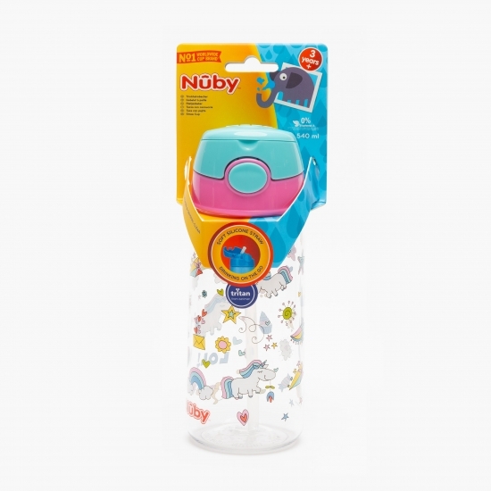 Pahar din tritan cu pai și capac, +3 ani, 360ml