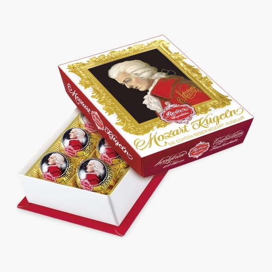 Praline Mozart portret cu ciocolată neagră și fistic 120g