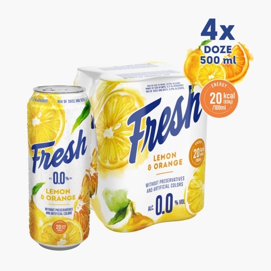 Bere blondă fără alcool mix cu suc de lămâie și portocale doză 4x0.5l