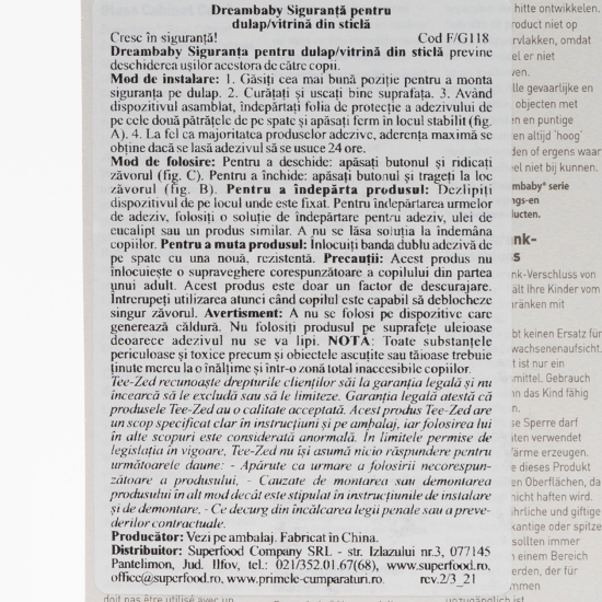 Siguranță pentru dulap/vitrină din sticlă