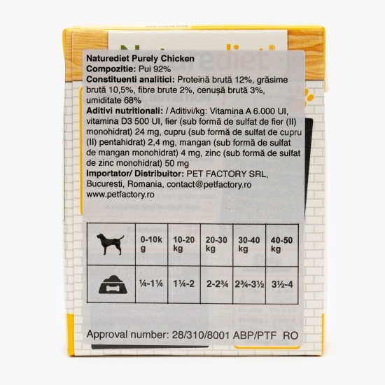 Hrană umedă pentru câini, pate hipoalergenic, 390g, Purely cu pui