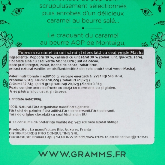 Popcorn caramel cu unt sărat și ceai verde Matcha 100g 