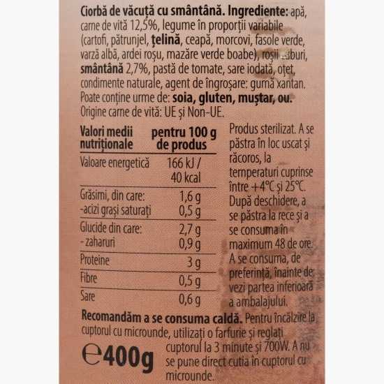 Ciorbă de văcuță cu smântână 400g