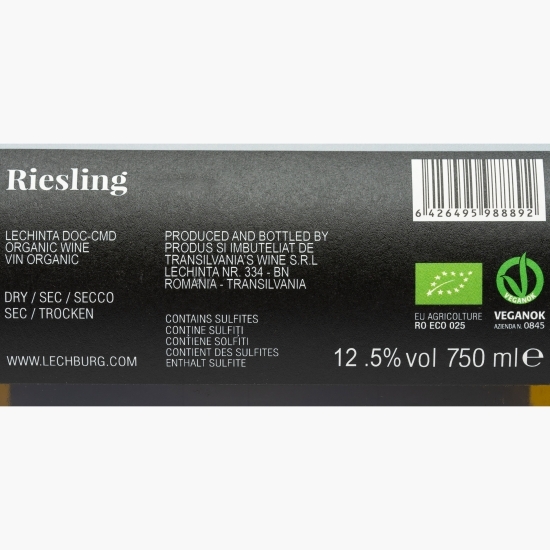 Vin alb sec eco Riesling, 12.5%, 0.75l
