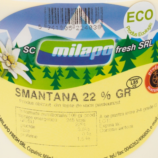 Smântână ecologică 22% grăsime 500g