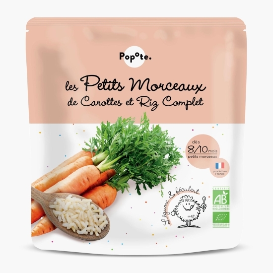 Mâncare eco (bucățele mici) cu 48% morcovi și orez brun, +8/10 luni, 190g