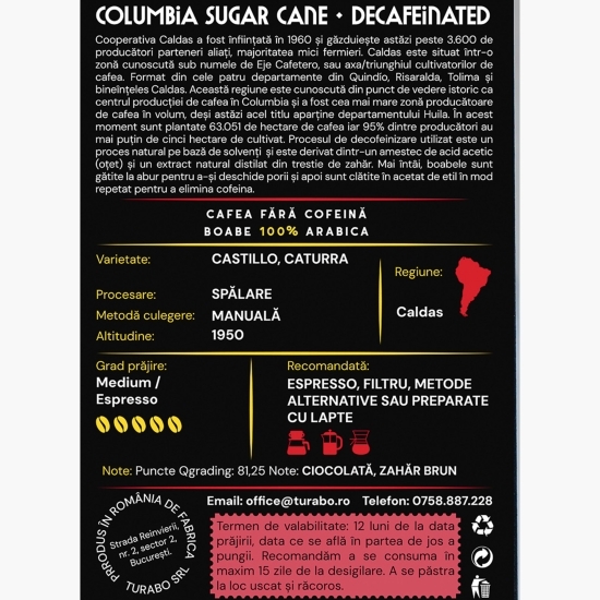 Columbia Sugar decaff, 250g, cafea boabe
