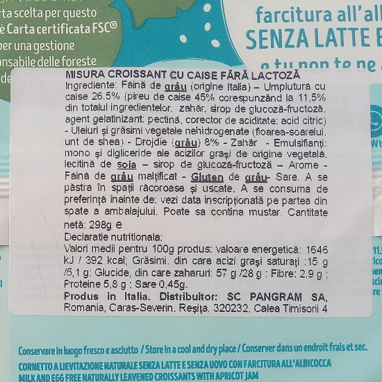 Croissant cu caise fără lactoză 6 bucăți, 298g