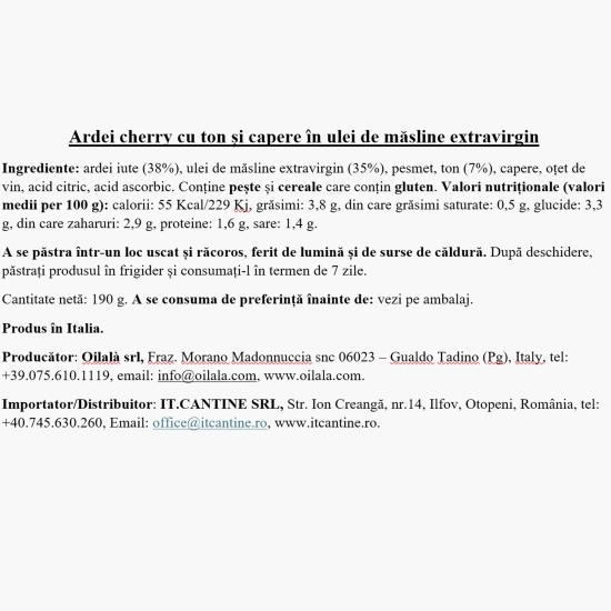 Ardei cherry umpluți cu ton și capere, în ulei de măsline extravirgin, 190g