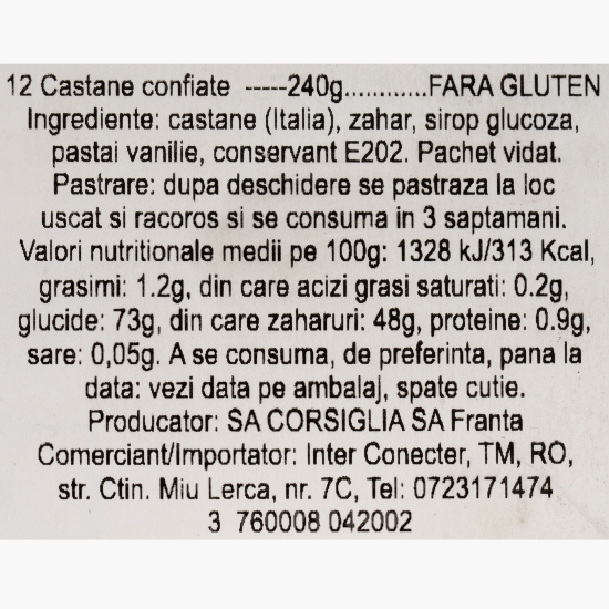 Castane întregi glasate și confiate în cutie din lemn, 12 buc, 240g