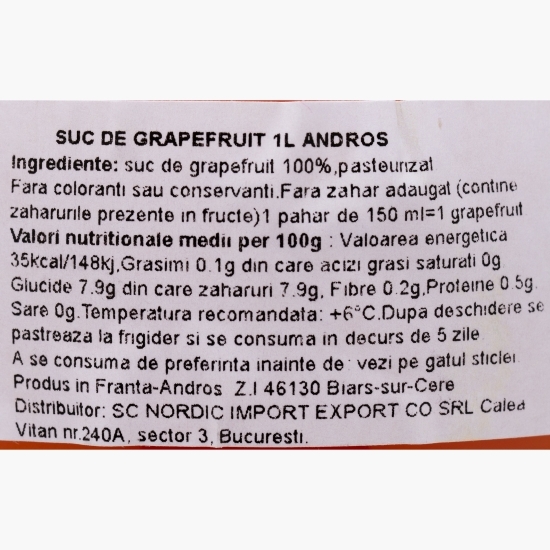 Suc de grapefruit fără zahăr adăugat 1l