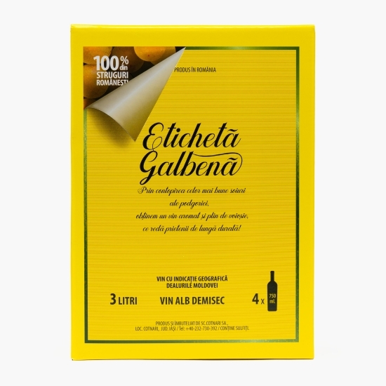 Vin alb demisec Eticheta Galbenă, 12.5%, bag in box 3l
