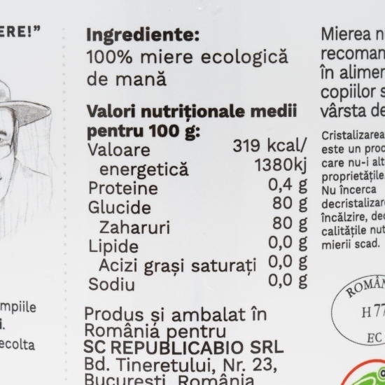 Miere de mană crudă, ecologică 700g