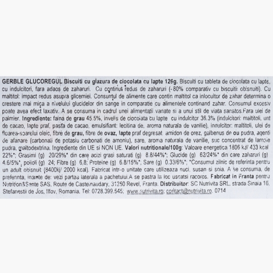 Biscuiți cu tabletă de ciocolată cu lapte, fără zahăr, 126g