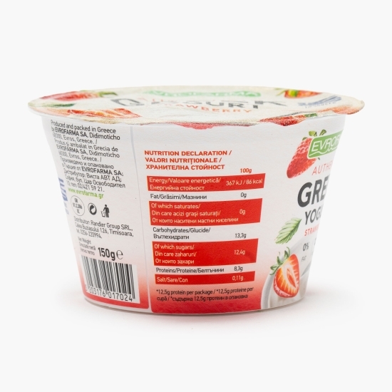 Iaurt grecesc cu căpșune, 0% grăsime, 150g