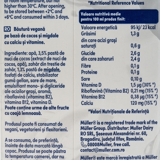 Băutură vegetală pe bază de cocos și migdale 1l