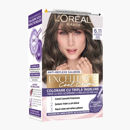 Vopsea de păr permanentă, 6.11 Blond închis ultra cenușiu 192ml