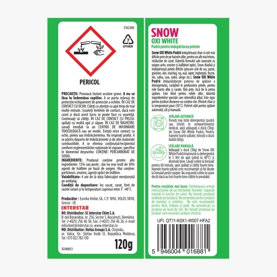 Pudră White Bright Oxigen Activ pentru îndepărtarea petelor 120g