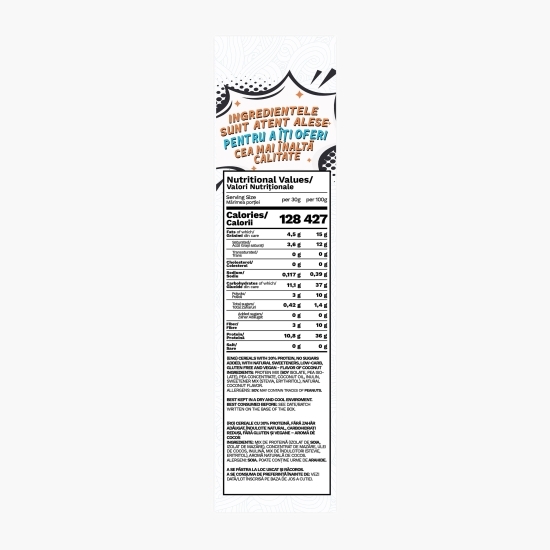 Cereale vegane cu aromă de cocos, cu 30% proteină, fără zahăr, low carb, fără gluten 250g