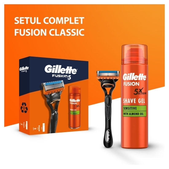 Set cadou Fusion5:  aparat de ras + gel de ras Fusion Ultra Sensitive 200ml
