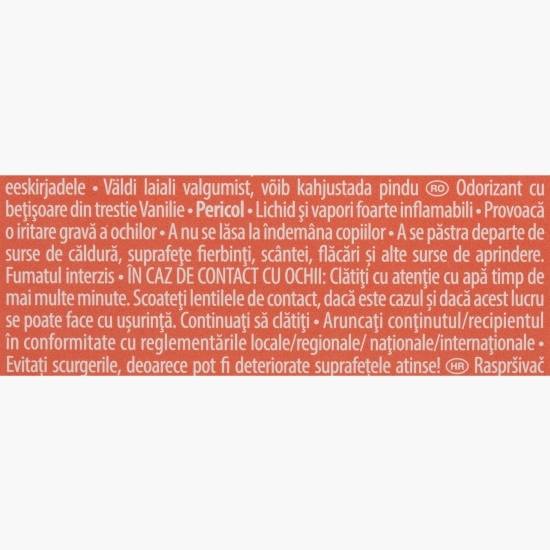 Odorizant difuzor cu beţişoare pentru casă, vanilie, 60ml