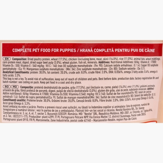 Hrană uscată pentru câini, 800g, cu pui și orez