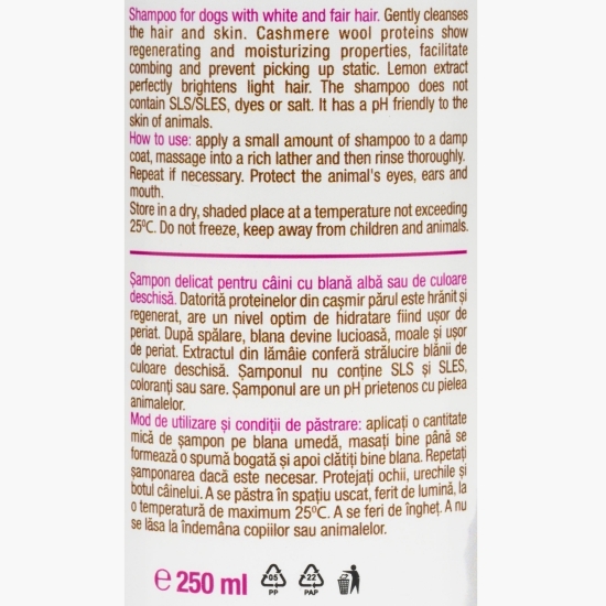 Șampon pentru câini cu blana albă 0.25l