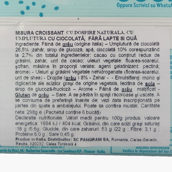 Croissant cu ciocolată, fără lactoză 6 bucăți, 298g
