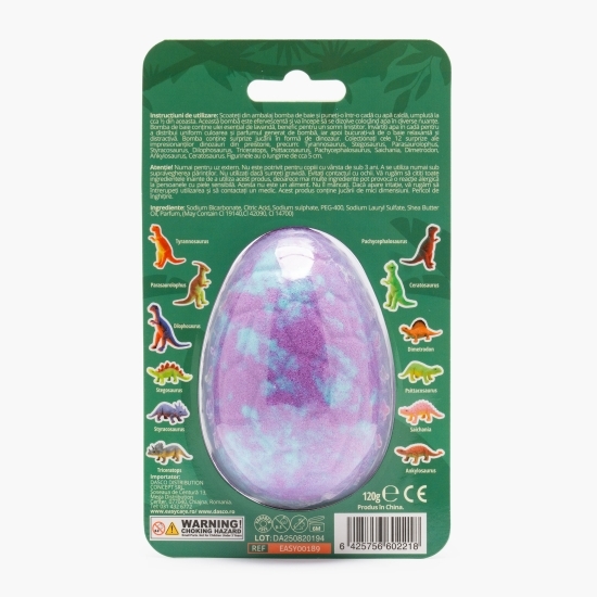 Bombă de baie ou de dinozaur cu surpriză, parfum de lavandă, 120g, +3 ani