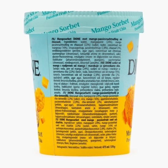Sorbet de mango cu sos cu aromă de fructul pasiunii și semințe de chia, 475ml (370g)