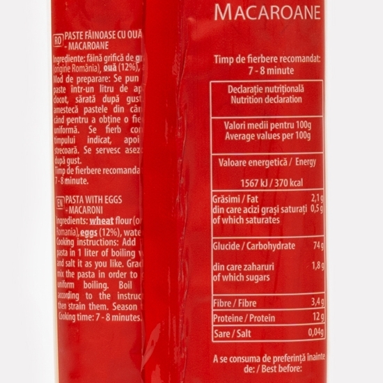 Paste făinoase cu ouă - macaroane 300g