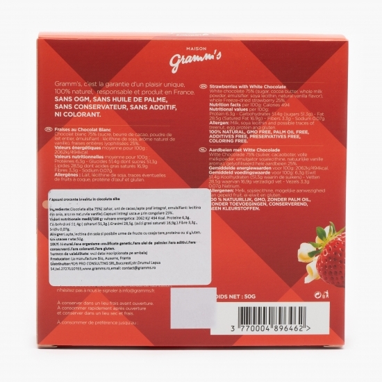 Căpșuni liofilizate învelite în ciocolată albă 50g